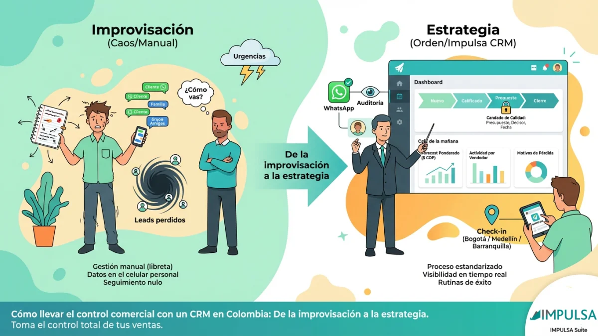 Cómo llevar el control comercial con un CRM en Colombia: De la improvisación a la estrategia