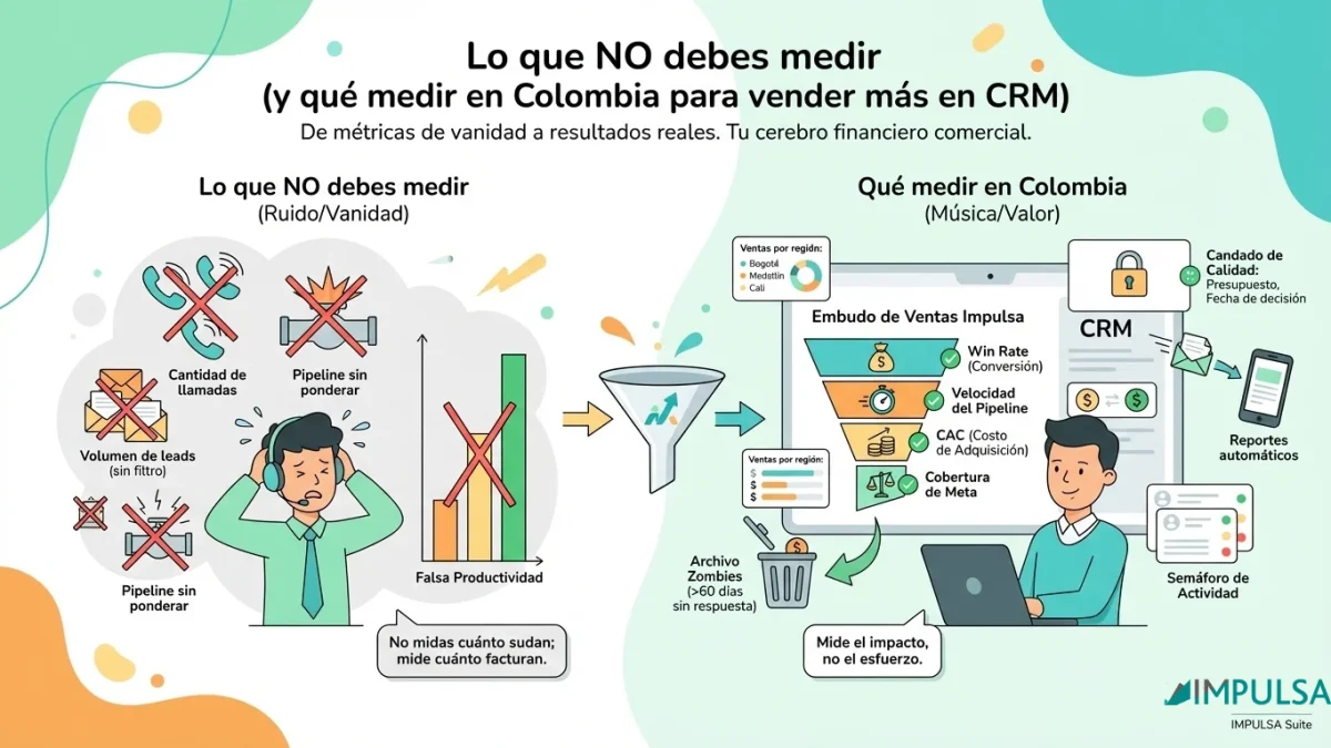 Lo que NO debes medir (y qué medir en Colombia para vender más en CRM)